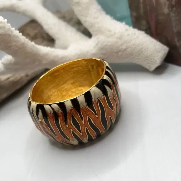 Gold Orange Black White Tiger Stipe Bangle Kenneth J Lane - Picture 14 of 15